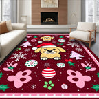 Christmas Puppies Winter Berry Snowflakes Rug