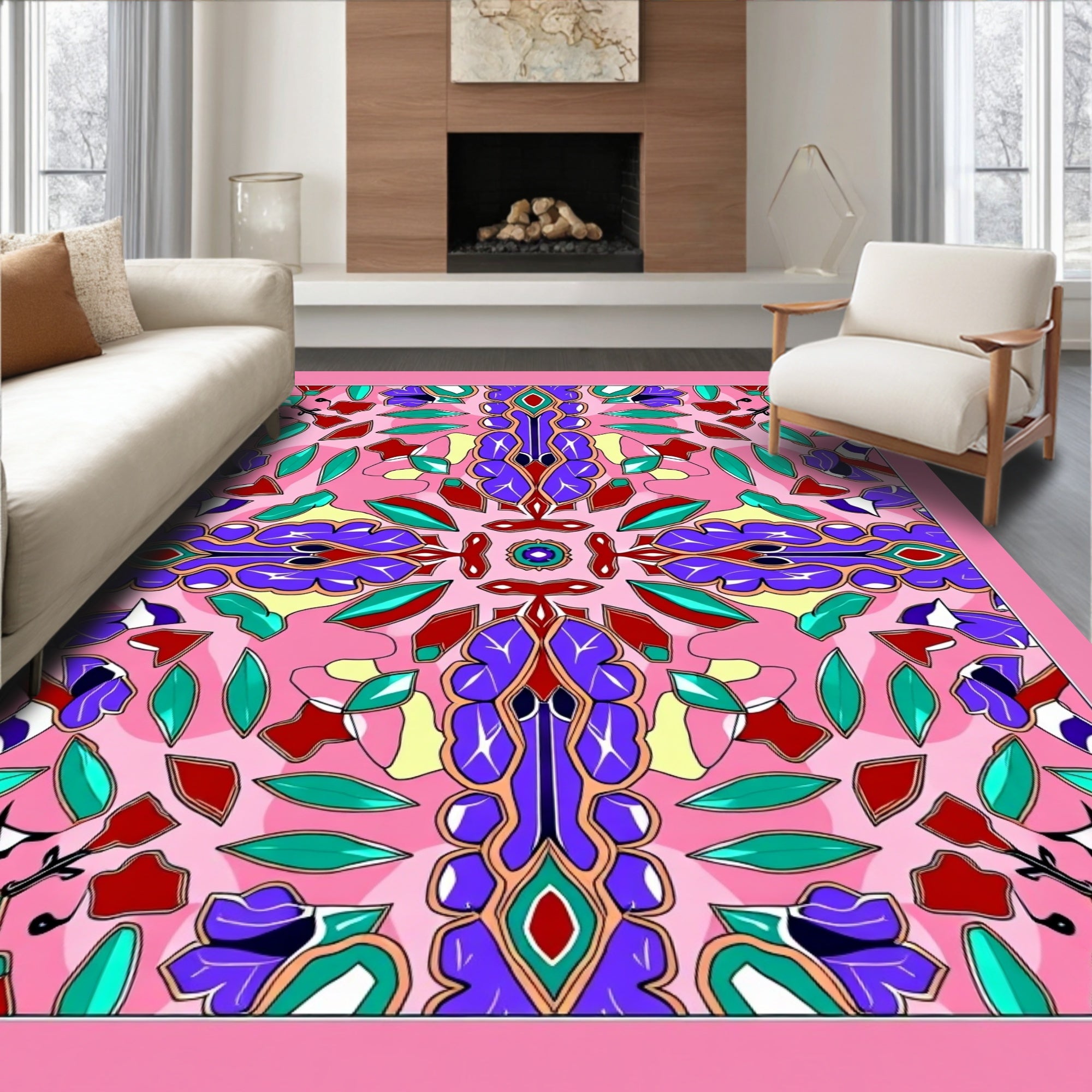 Vibrant Pink Purple Floral Medallion Rug