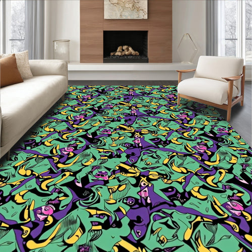 Abstract Green Purple Yellow Swirl Rug