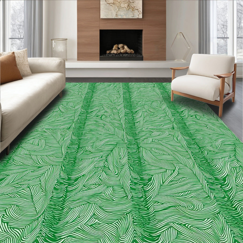 Vibrant Emerald Wavy Stripe Texture Rug