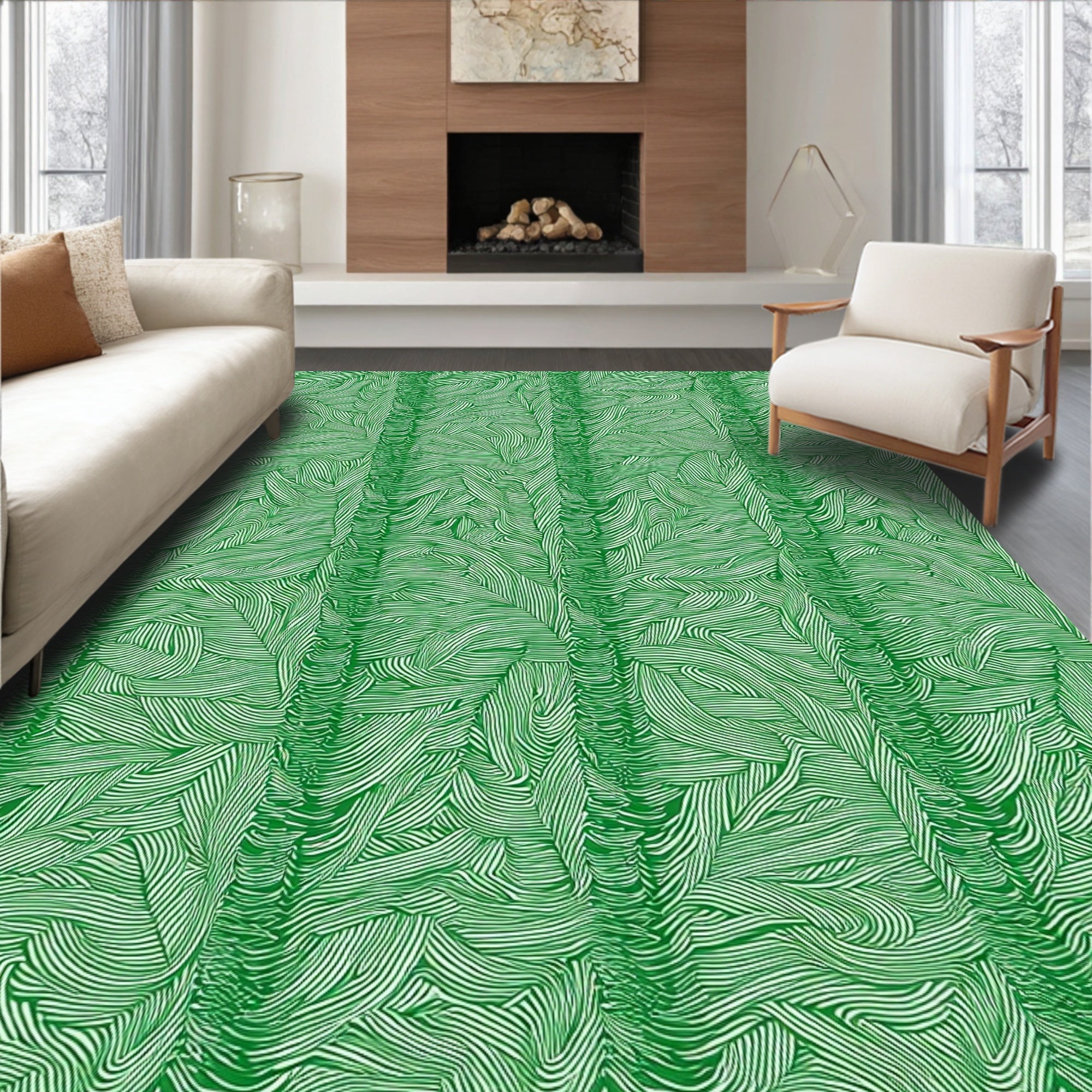Vibrant Emerald Wavy Stripe Texture Rug