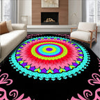 Vivid Rainbow Floral Mandala Corners Rug