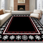 Bold Black Snowflake Geometric Border Rug