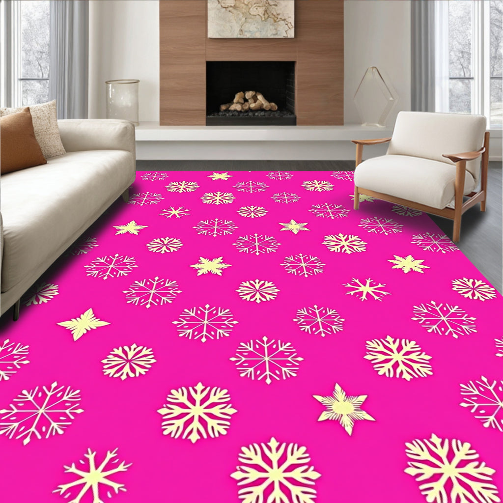 Pink White Snowflake Cluster Rug