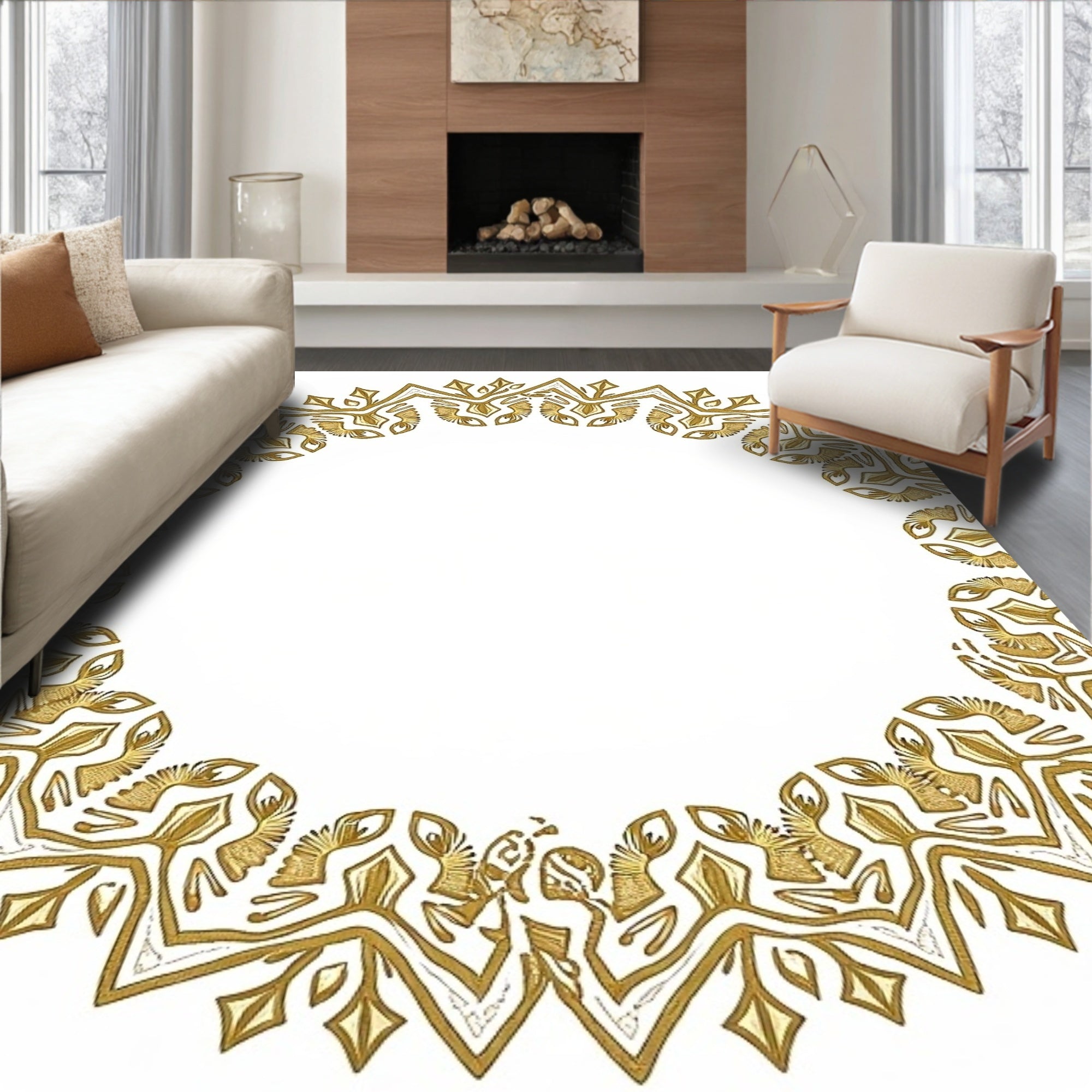 Golden Filigree Radial Arabesque Rug