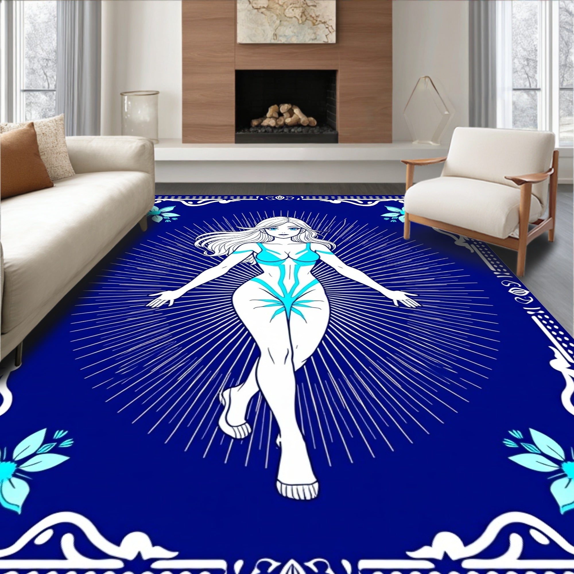 Azure Aura Woman Bursting Light Rug