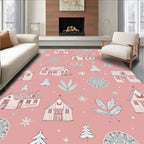 Pink Cottage Winter Village Collection Rug