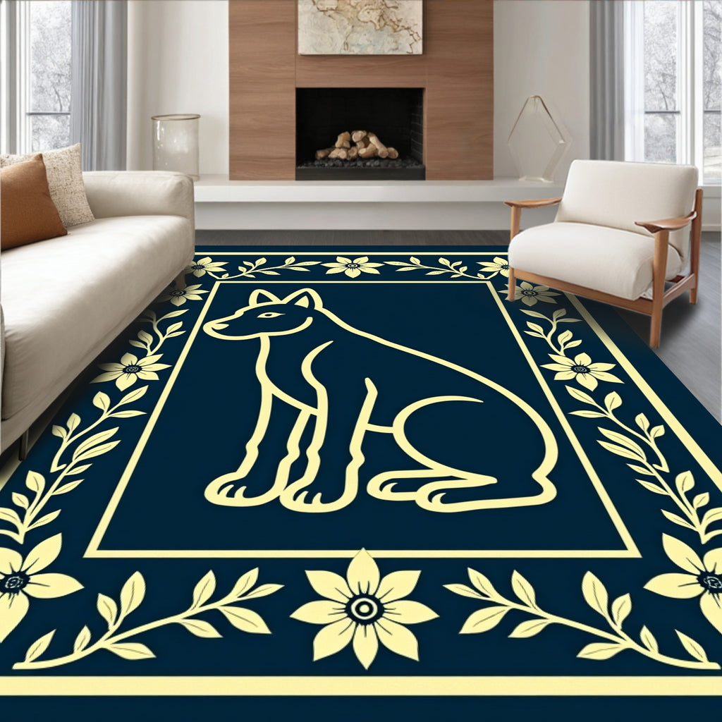Golden Canine Floral Border Rug