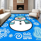 Charming Teal Snowman Snowflake Winter Fun Rug