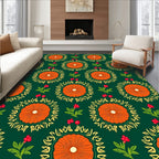 Orange Sunburst Floral Folk Art Rug