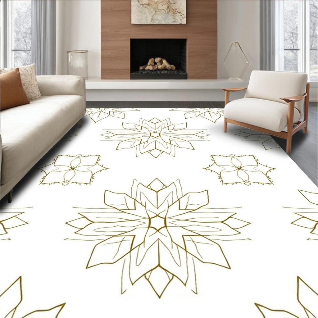 Golden Outline Floral Mandala Rug