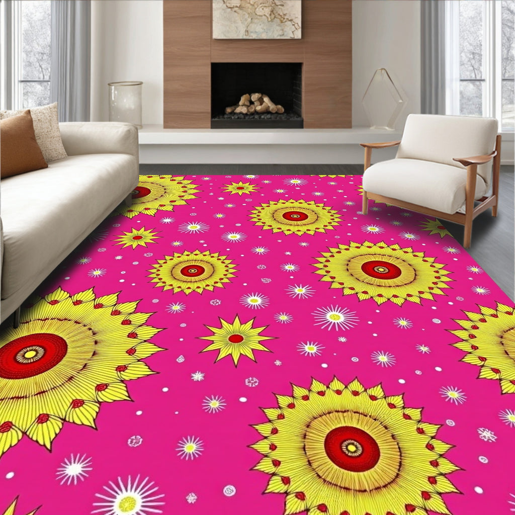 Blazing Sunburst Yellow Red Rounds Rug
