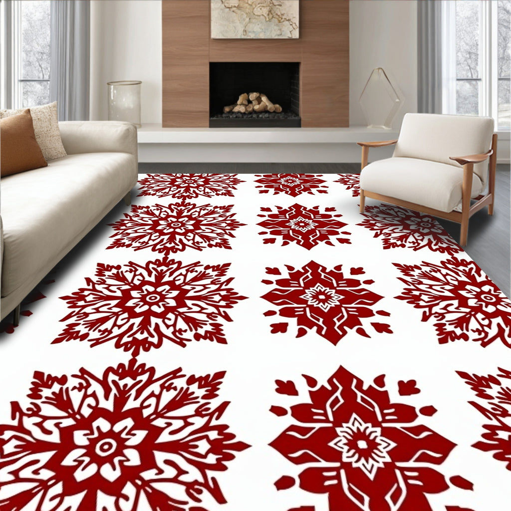 Crimson Snowflake Medallion Repeat Rug