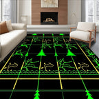 Neon Green Stag Forest Line Art Rug