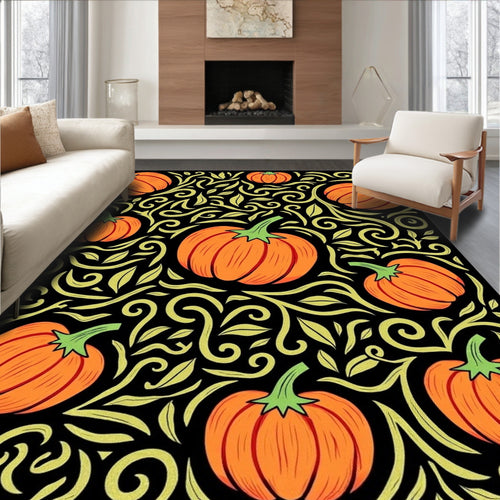 Autumn Orange Pumpkin Vine Art Rug