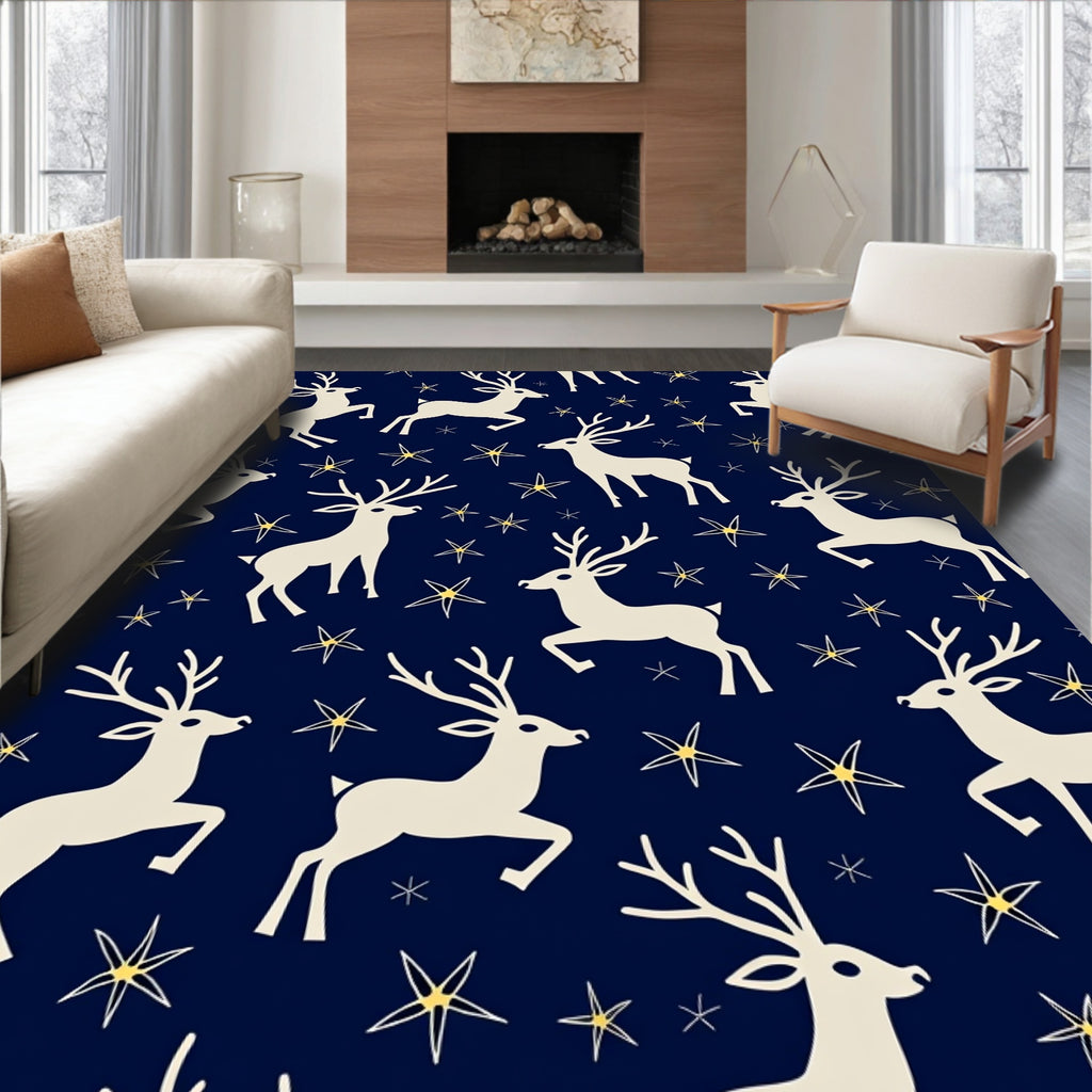Cream Reindeer Starry Night Navy Rug