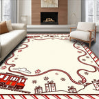 Whimsical Red Train Village Garland Rug