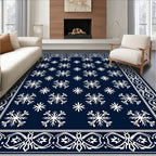 Deep Blue Snowflake Border Rug