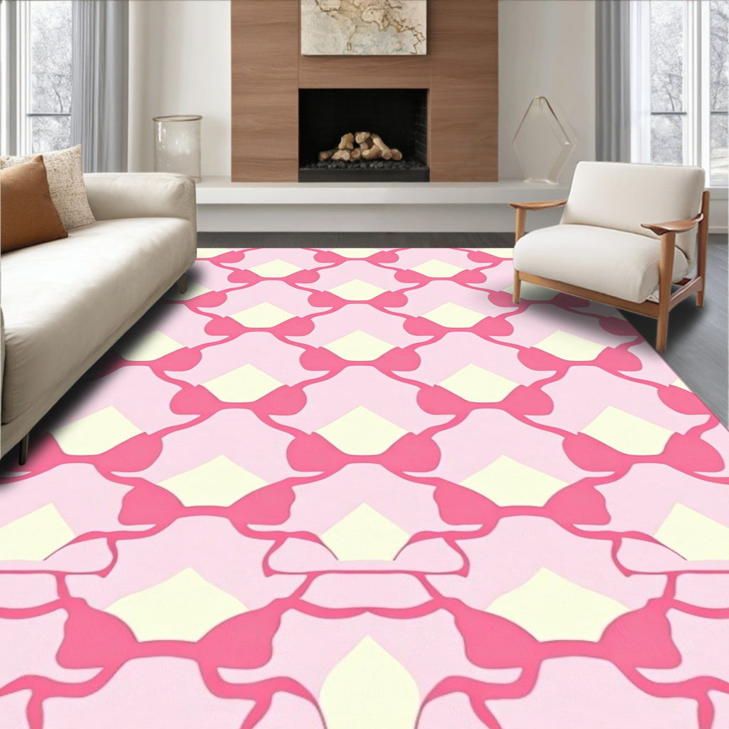 Pink Bow Diamond Lattice Rug