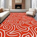 Crimson Swirl Abstract Line Art Rug