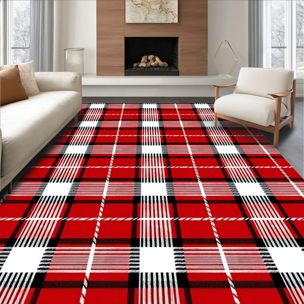 Classic Red Black White Plaid Texture Rug