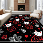 Whimsical Red Cats and Ornaments Rug