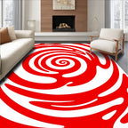 Crimson White Swirl Abstract Rug