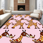 Whimsical Giraffe Pink Background Repeating Pattern Rug