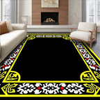 Bold Yellow White Red Floral Border Rug