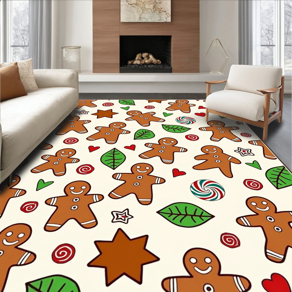 Christmas Gingerbread Man Candy Leaf Rug