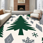 Forest Green Christmas Trees Snowflakes Diamonds Rug