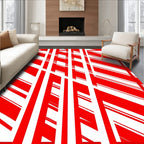 Bold Red White Striped Visual Rug