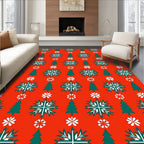 Crimson Snowy Forest Christmas Trees Rug