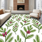 Green Pine Sprigs Crimson Berries Rug