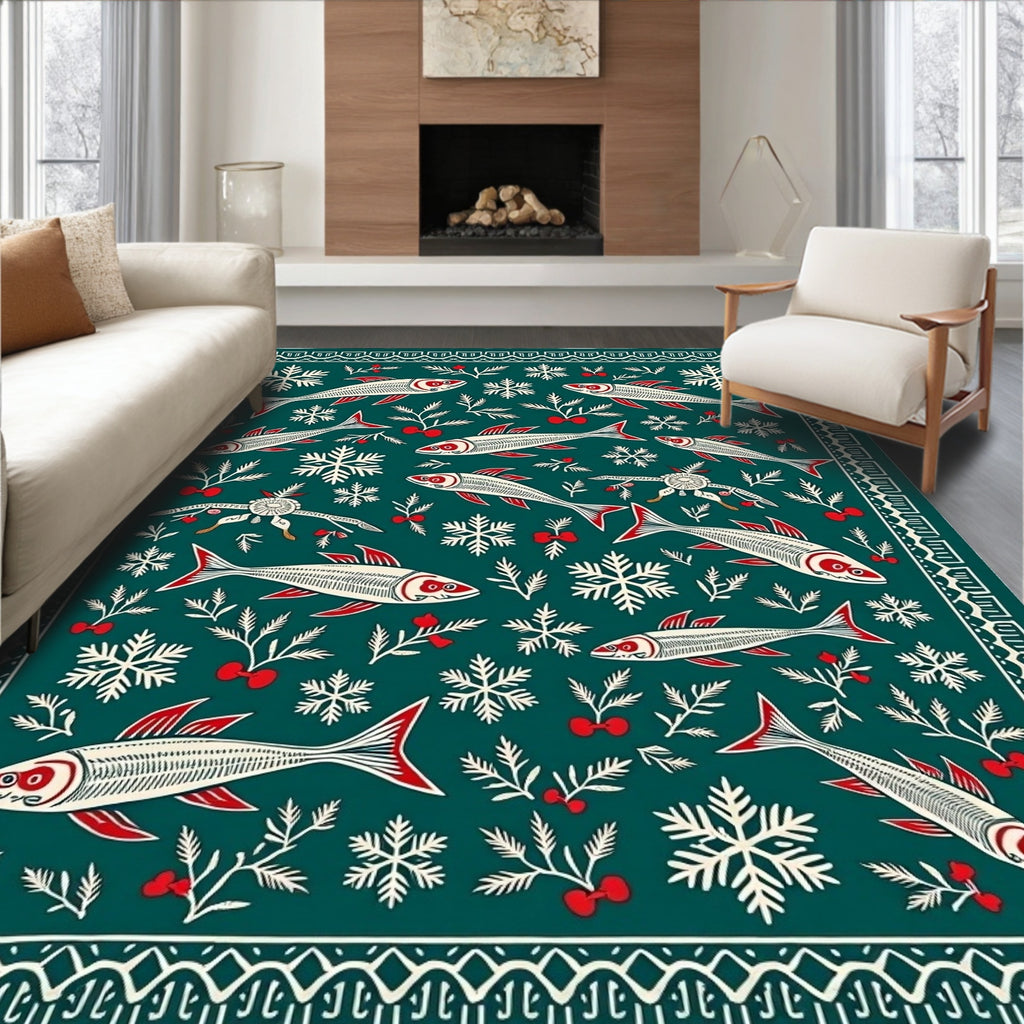 Deep Teal Fish Snowflake Bounty Rug