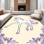 Whimsical White Horse Lavender Floral Frame Rug