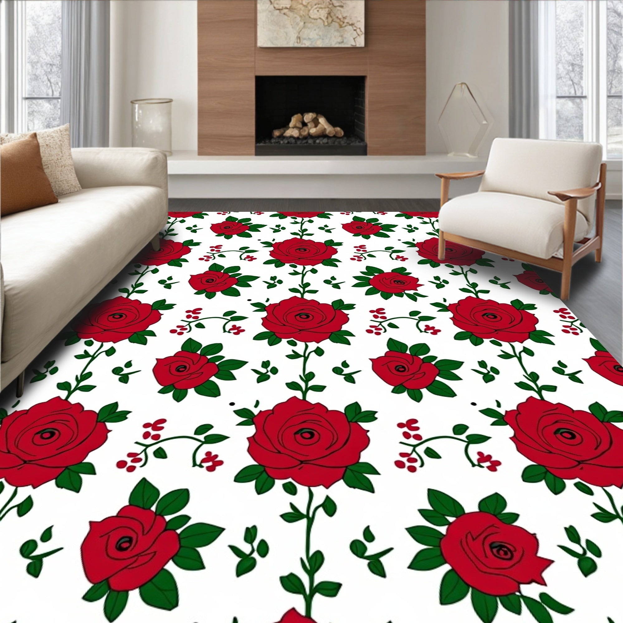 Red Rose Vine Garland Rug