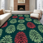 Deep Teal Red Green Leaf Emblem Rug