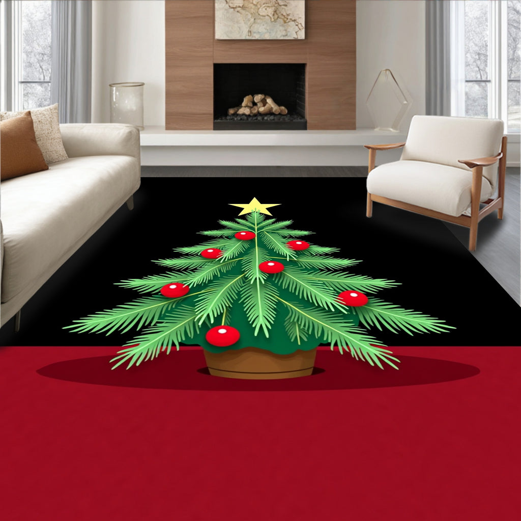 Green Pine Star Red Ornament Tree Rug