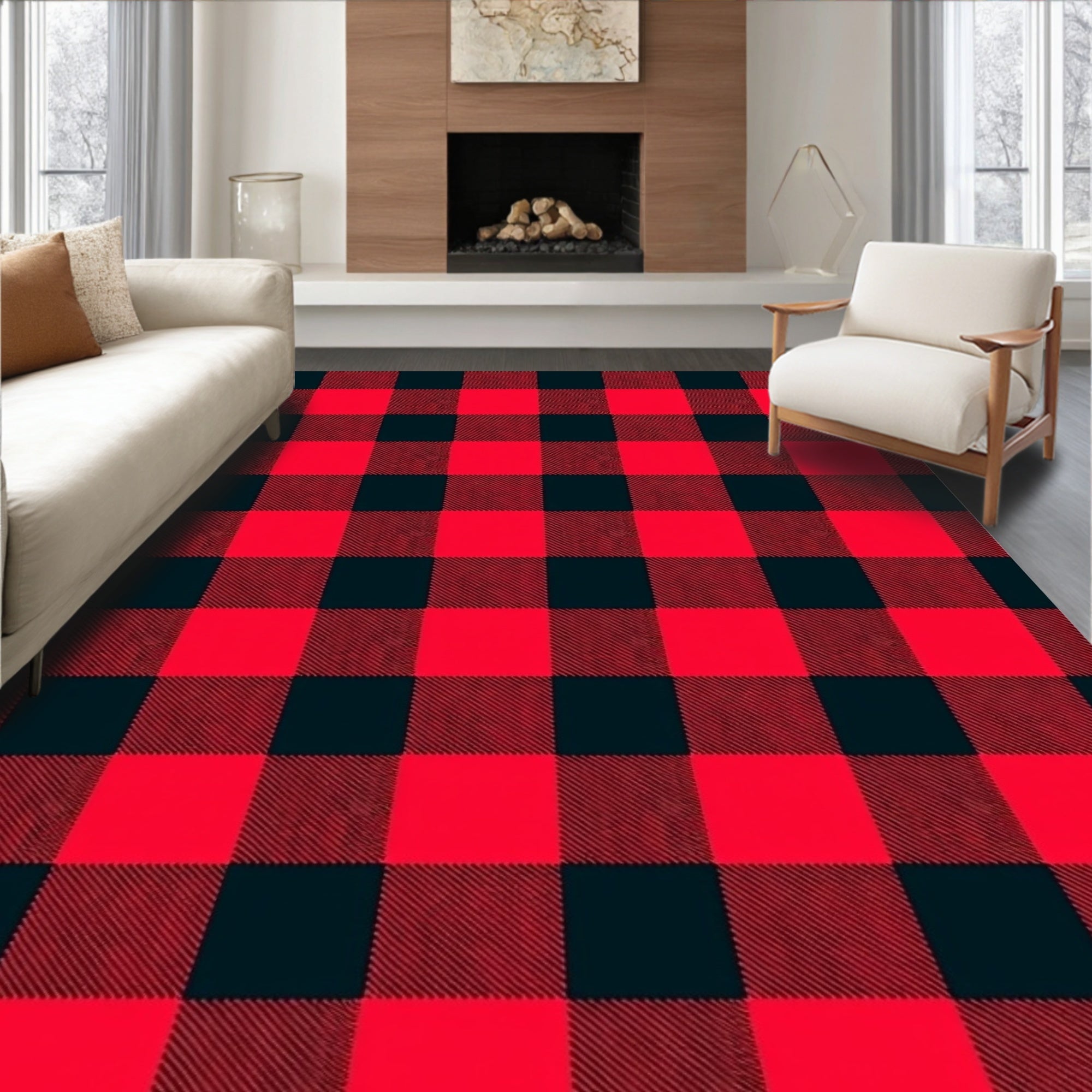 Red Black Buffalo Check Rug
