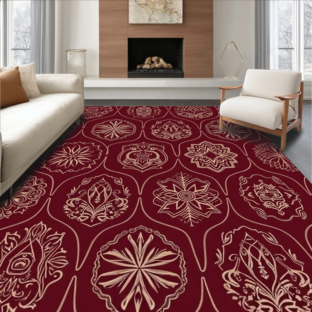 Deep Crimson Intricate Medallion Mandala Rug