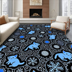 Cute Blue Cats Snowflake Circles Rug