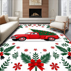 Vintage Red Truck Christmas Tree Border Rug