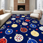 Festive Ornaments on Navy Background Rug