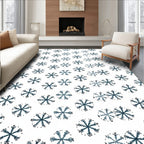 White Snowflakes Scattered Inky Blue Rug