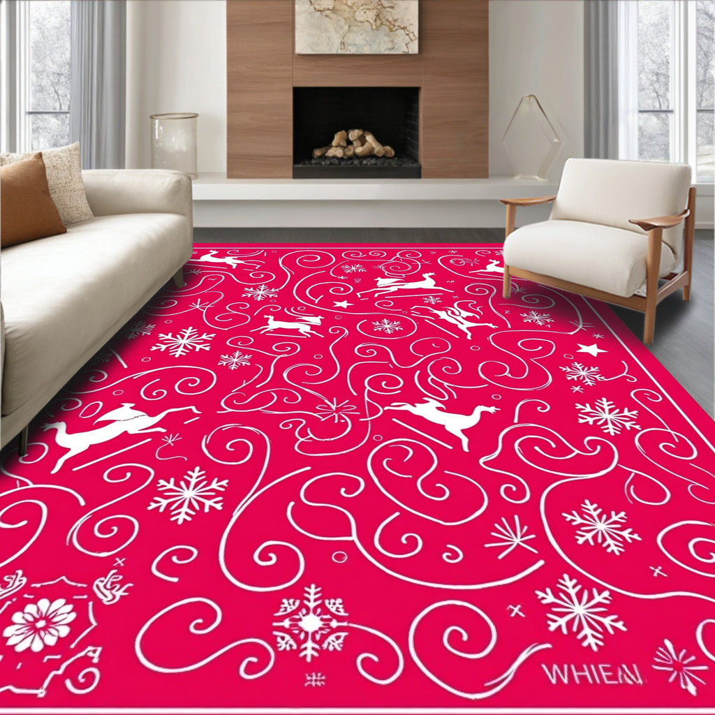 Whimsical White Deer Snowflakes Swirls Rug