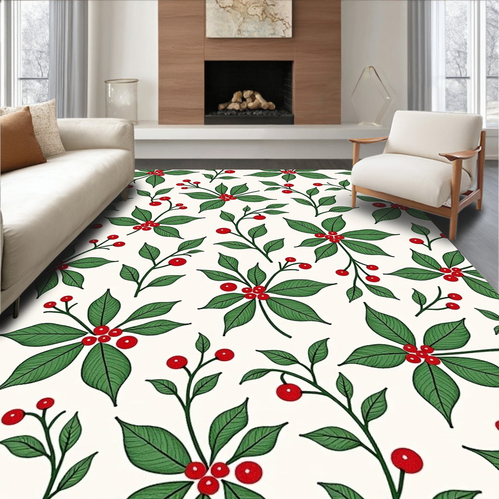Classic Red Berry Green Leaf Garland Rug