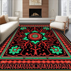 Bold Red Black Floral Medallion Rug