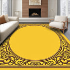 Ornate Golden Scrollwork Oval Frame Rug
