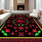 Red Dog Green Leaf Black Floral Rug